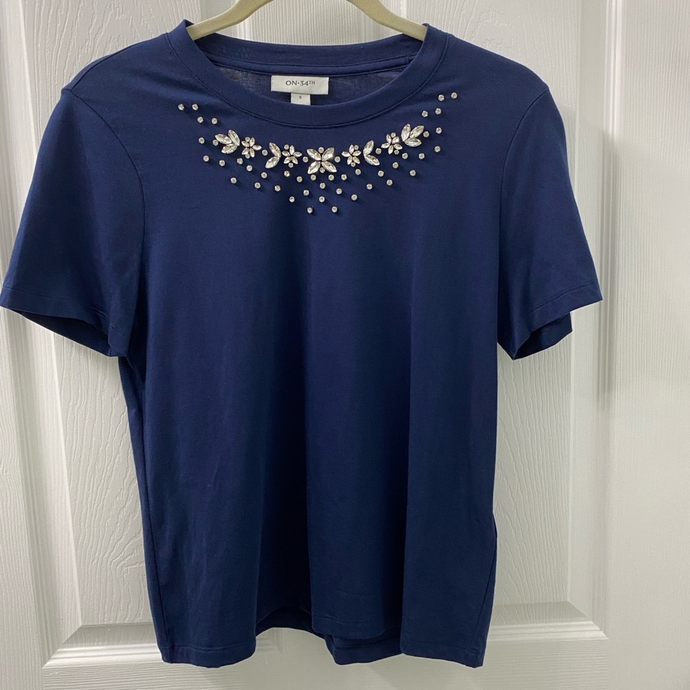 On 34th women’s scattered floral embellished cotton T-shirt Small Blue